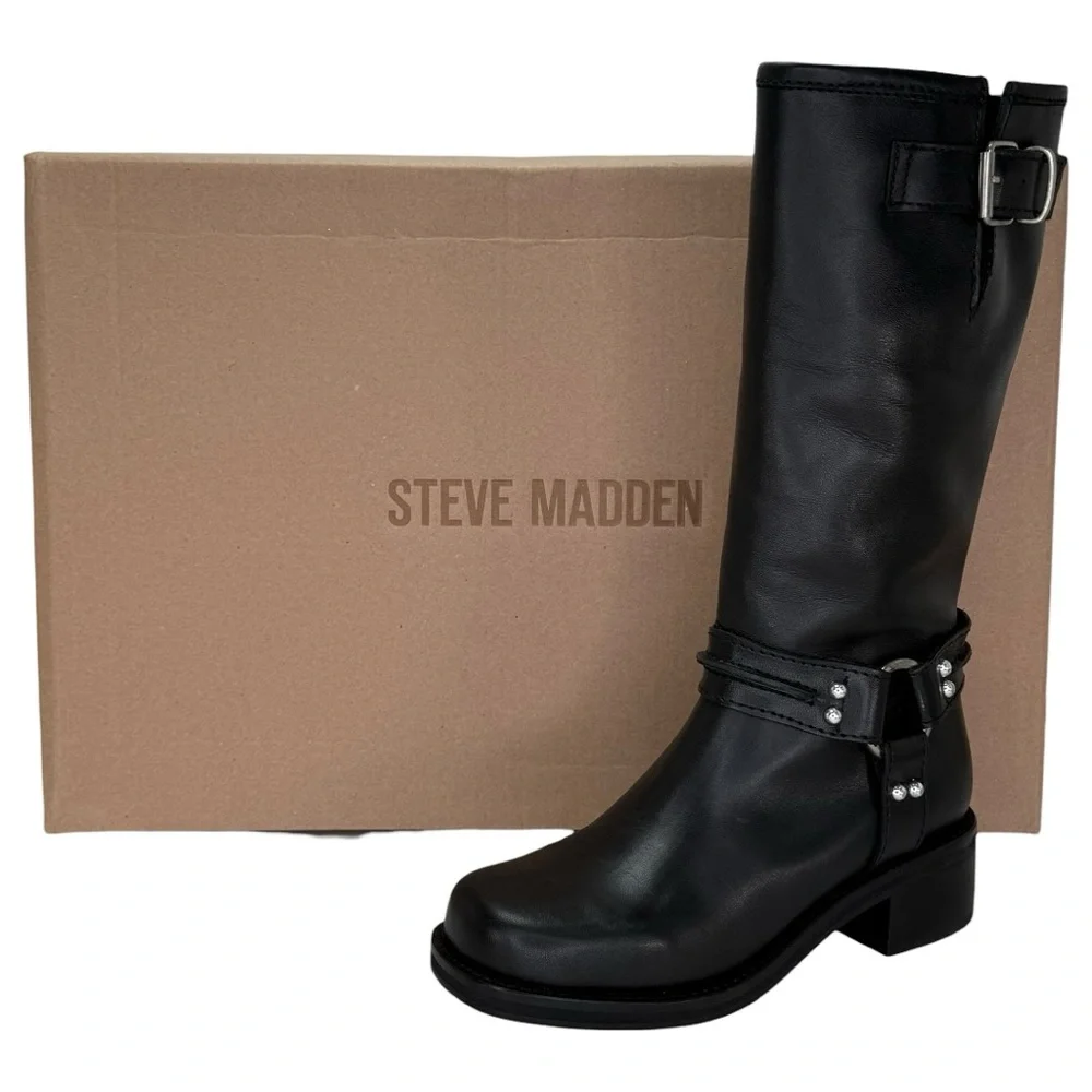 Steve Madden Black Moto Boots with Buckle Detail - Picture 11 of 13
